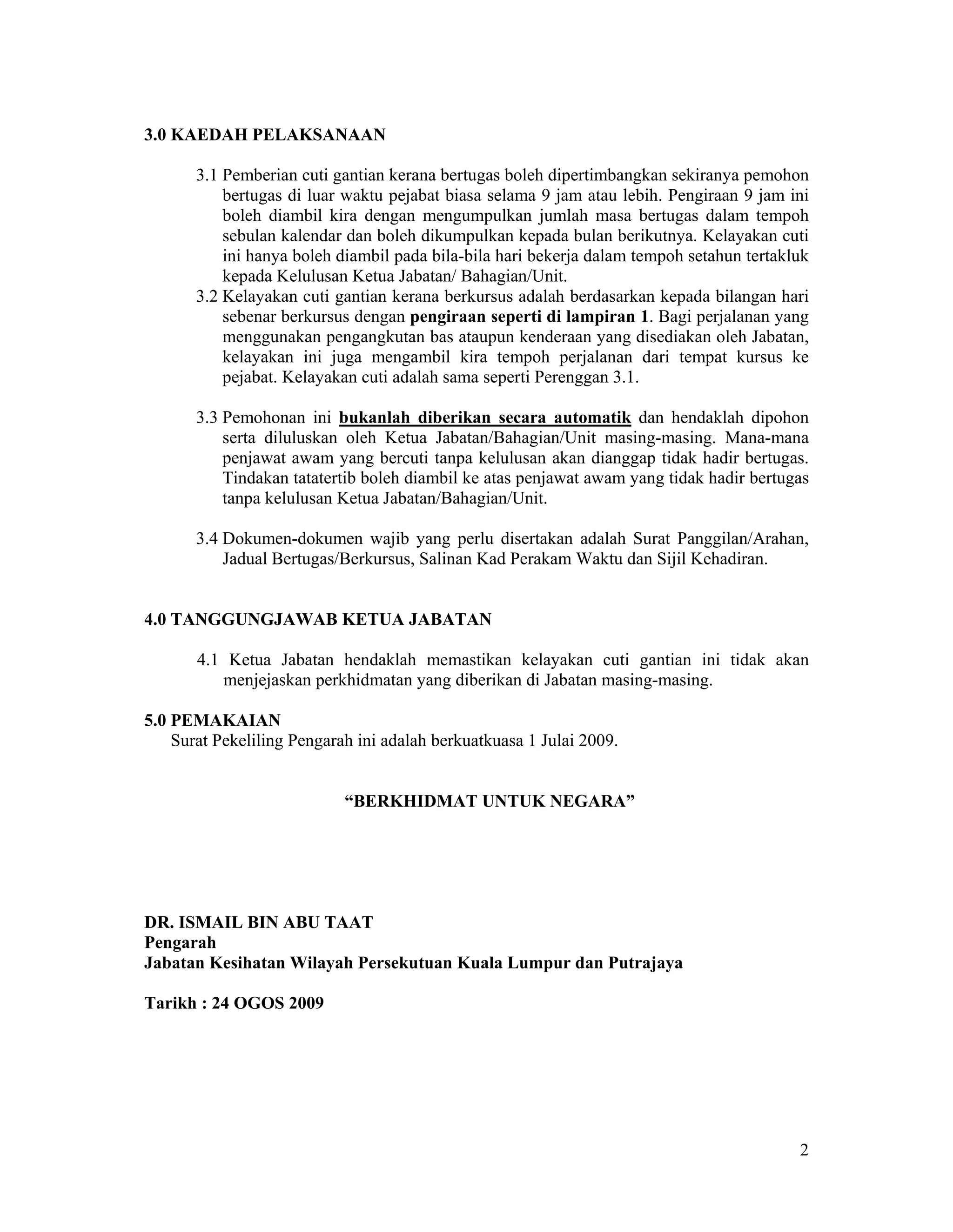 Pekeliling cuti bil 2 tahun 2009 | PDF