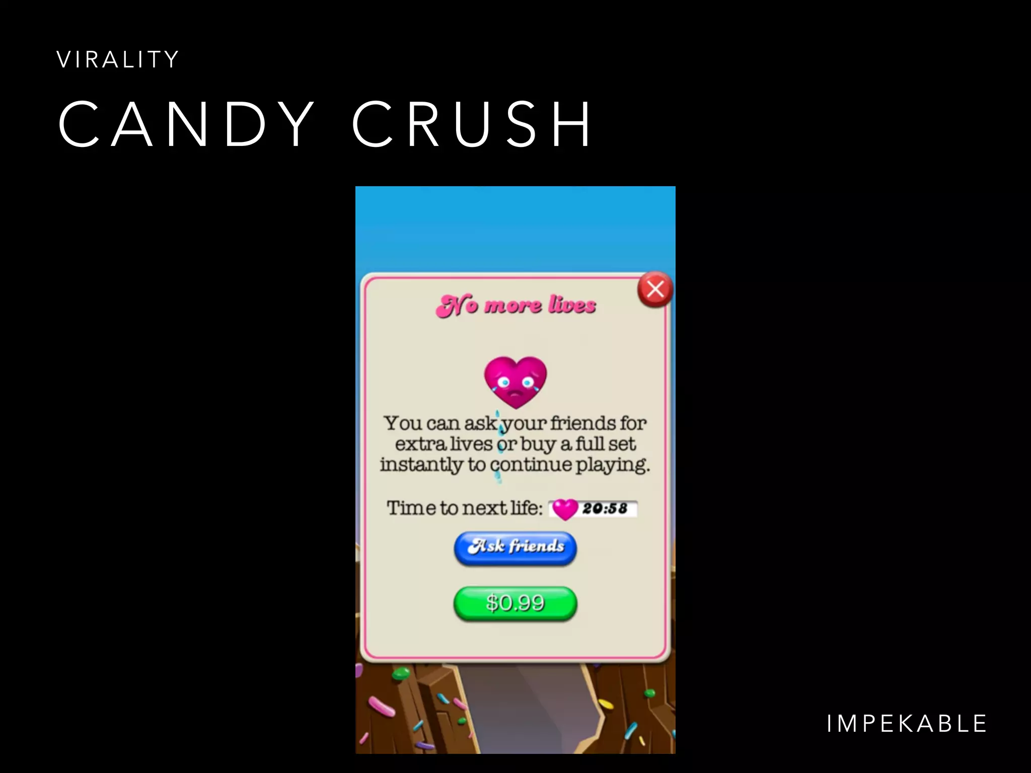 C A N D Y C R U S H
V I R A L I T Y
I M P E K A B L E
 