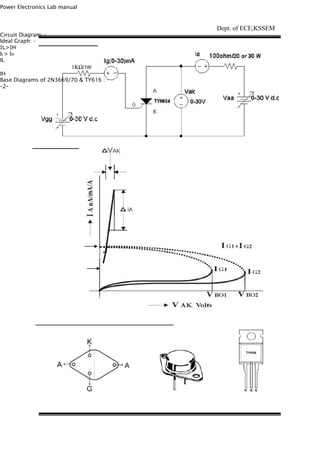 Power Electronics Lab manual
Circuit Diagram: -
Ideal Graph: -
IL>IH
IL > IH
IL
IH
Base Diagrams of 2N3669/70 & TY616 : -
-2-
Dept. of ECE,KSSEM
1ΚΩ/1W
 