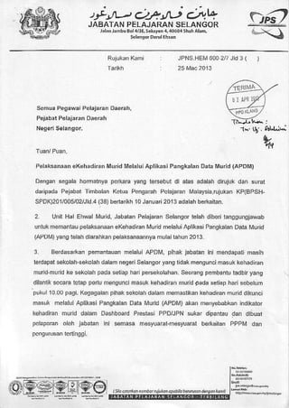 Pelaksanaan ekehadiran murid melalui aplikasi pangkalan data murid apu2026