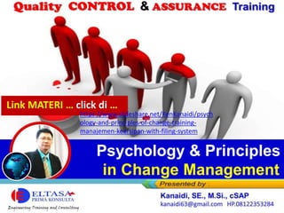 Psychology & Principles
in Change Management
Link MATERI … click di …
https://www.slideshare.net/KenKanaidi/psych
ology-and-principles-of-change-training-
manajemen-kearsipan-with-filing-system
 