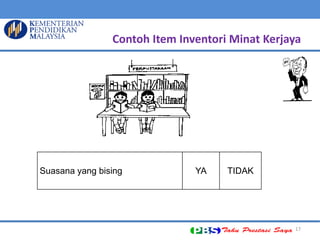 17 
Contoh Item Inventori Minat Kerjaya 
Suasana yang bising YA TIDAK 
 