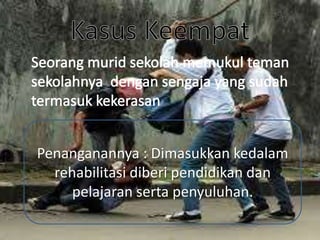 Penanganannya : Dimasukkan kedalam
rehabilitasi diberi pendidikan dan
pelajaran serta penyuluhan.
 