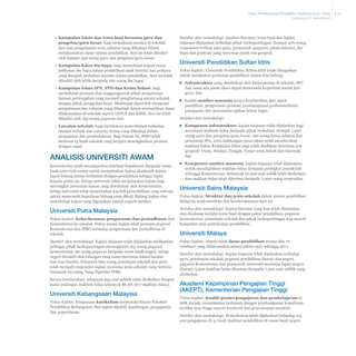 Pelan Pembangunan Pendidikan Malaysia 2013 - 2025
Lampiran II: Metodologi

»» Kumpulan fokus dan temu bual bersama guru dan
pengetua/guru besar: bagi memahami amalan di sekolah
dari segi pengalaman serta cabaran yang dihadapi dalam
melaksanakan dasar utama pendidikan. Sesi ini telah dihadiri
oleh hampir 330 orang guru dan pengetua/guru besar;
»» Kumpulan fokus ibu bapa: bagi memahami sejauh mana
pelibatan ibu bapa dalam pendidikan anak mereka dan perkara
yang menjadi perhatian mereka dalam pendidikan. Sesi ini telah
dihadiri oleh lebih daripada 100 orang ibu bapa;
»» Kumpulan fokus JPN, PPD dan Ketua Sektor: bagi
memahami peranan dan tanggungjawab pihak pengurusan
lapisan pertengahan yang menjadi penghubung antara sekolah
dengan pihak penggubal dasar. Maklumat diperoleh mengenai
pengalaman dan cabaran yang dihadapi dalam memastikan dasar
dilaksanakan di sekolah seperti LINUS dan KSSR. Sesi ini telah
dihadiri oleh 165 orang pegawai; dan
»» Lawatan sekolah: bagi melakukan pemerhatian terhadap
amalan terbaik dan cabaran utama yang dihadapi dalam
pengajaran dan pembelajaran. Bagi tujuan ini, PMO telah
melawat 15 buah sekolah yang berjaya meningkatkan prestasi
dengan cepat.

Analisis universiti awam
Kementerian telah mendapatkan khidmat kepakaran daripada enam
buah universiti awam untuk menjalankan kajian akademik dalam
lapan bidang utama berkaitan dengan pendidikan sebagai input
kepada pelan ini. Setiap universiti telah menjalankan kajian bagi
merungkai persoalan kajian yang disediakan oleh Kementerian.
Setiap universiti telah menentukan kaedah penyelidikan yang relevan
untuk memenuhi keperluan bidang yang dikaji. Bidang kajian dan
metodologi kajian yang digunakan adalah seperti berikut:

Universiti Putra Malaysia
Fokus kajian: Keberkesanan pengurusan dan pentadbiran dari
Kementerian ke sekolah. Fokus utama kajian ialah persepsi pegawai
Kementerian dan PIBG terhadap pengurusan dan pentadbiran di
sekolah.
Sumber dan metodologi: Kajian tinjauan telah dijalankan melibatkan
pelbagai pihak berkepentingan merangkumi 105 orang pegawai
Kementerian, 60 orang pegawai daripada enam buah negeri, setiap
negeri diwakili oleh bilangan yang sama merentas lokasi bandar
dan luar bandar. Sebanyak 660 orang pemimpin sekolah dan guru
telah menjadi responden kajian merentas jenis sekolah yang berbeza
termasuk 60 orang Yang Dipertua PIBG.
Secara keseluruhan, sebanyak 945 soal selidik telah diedarkan dengan
kadar pulangan maklum balas sebanyak 86.5% (817 maklum balas).

Universiti Kebangsaan Malaysia
Fokus kajian: Keupayaan kurikulum memenuhi hasrat Falsafah
Pendidikan Kebangsaan dari aspek objektif, kandungan, pengajaran,
dan peperiksaan.

Sumber dan metodologi: Analisis literatur, temu bual dan kajian
tinjauan dijalankan terhadap pihak berkepentingan. Hampir 470 orang
responden terlibat iaitu guru, pensyarah, pegawai, pihak industri, ibu
bapa dan graduan yang merentas enam zon geografi.

Universiti Pendidikan Sultan Idris
Fokus kajian: Universiti Pendidikan Sultan Idris telah ditugaskan
untuk melakukan penilaian pendidikan dalam dua bidang:
▪▪ Infrastruktur yang disediakan oleh Kementerian di sekolah, IPG
dan sama ada pusat akses dapat memenuhi keperluan murid dan
guru; dan
▪▪ Kualiti sumber manusia secara keseluruhan dari aspek
pemilihan, pengurusan prestasi, pembangunan profesionalisme,
pampasan, dan kesesuaian agihan beban tugas.
Sumber dan metodologi:
▪▪ Komponen infrastruktur: kajian tinjauan telah dijalankan bagi
mendapat maklum balas daripada pihak berkaitan. Hampir 1,200
orang guru dan pengetua/guru besar, 160 orang ketua jabatan dan
pensyarah IPG, serta kakitangan pusat akses telah memberikan
maklum balas. Kumpulan fokus juga telah diadakan merentas zon
geografi: Utara, Selatan, Tengah, Timur serta Sabah dan Sarawak;
dan
▪▪ Komponen sumber manusia: kajian tinjauan telah dijalankan
untuk mendapatkan maklum balas daripada peringkat prasekolah
sehingga Kementerian. Sebanyak 10,200 soal selidk telah diedarkan
dan maklum balas telah diterima daripada 7,000 orang responden.

Universiti Sains Malaysia
Fokus kajian: Struktur dan jenis sekolah dalam sistem pendidikan
Malaysia sejak merdeka dan kerelevanannya hari ini.
Sumber dan metodologi: Kajian literatur yang luas telah dijalankan
dan disokong melalui temu bual dengan pakar pendidikan, pegawai
Kementerian, pemimpin sekolah dan pihak berkepentingan lain seperti
kumpulan atau pertubuhan pendidikan.

Universiti Malaya
Fokus kajian: Impak tujuh dasar pendidikan utama dan 72
subdasar yang dilaksanakan antara tahun 1957 sehingga 2011.
Sumber dan metodologi: Kajian tinjauan telah dijalankan terhadap
guru, pemimpin sekolah, pegawai pendidikan daerah dan negeri,
pegawai Kementerian dan pensyarah universiti merentas lapan negeri.
Hampir 5,500 maklum balas diterima daripada 7,200 soal selidik yang
diedarkan.

Akademi Kepimpinan Pengajian Tinggi
(AKEPT), Kementerian Pengajian Tinggi
Fokus kajian: Kualiti proses pengajaran dan pembelajaran di
bilik darjah, terutamanya berkaitan dengan pembangunan kemahiran
berfikir aras tinggi seperti kreativiti dan penyelesaian masalah.
Sumber dan metodologi: Pemerhatian telah dijalankan terhadap 125
sesi pengajaran di 41 buah institusi pendidikan di enam buah negeri.

A-10

 