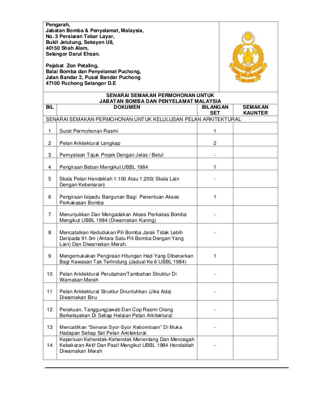 Contoh Surat Permohonan Kelulusan Pelan Kepada Bomba