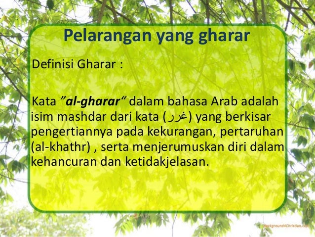 Pelarangan Yang Gharar Dan Maysir