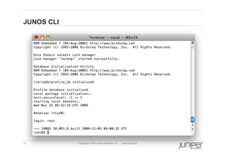 JUNOS CLI




17          Copyright © 2009 Juniper Networks, Inc.   www.juniper.net
 