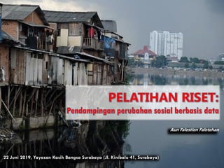 Aun Falestien Faletehan
PELATIHAN RISET:
Pendampingan perubahan sosial berbasis data
22 Juni 2019, Yayasan Kasih Bangsa Surabaya (Jl. Kinibalu 41, Surabaya)
 