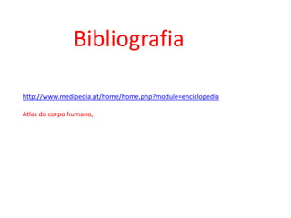 Bibliografia

http://www.medipedia.pt/home/home.php?module=enciclopedia

Atlas do corpo humano,
 
