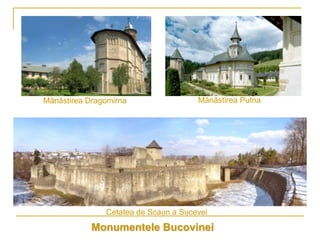 Mănăstirea Dragomirna                 Mănăstirea Putna




               Cetatea de Scaun a Sucevei
            Monumentele Bucovinei
 