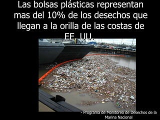 Las bolsas plásticas representan mas del 10% de los desechos que llegan a la orilla de las costas de EE. UU.   -  Programa de Monitoreo de Desechos de la Marina Nacional 