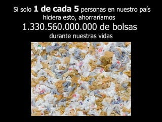 Si solo  1 de cada 5  personas en nuestro país hiciera esto, ahorraríamos  1.330.560.000.000 de bolsas  durante nuestras vidas 