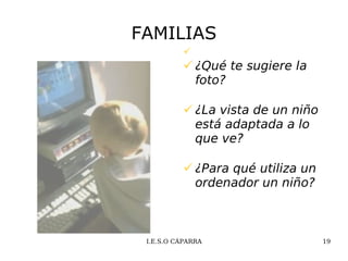 FAMILIAS ¿Qué te sugiere la foto?  ¿La vista de un niño está adaptada a lo que ve?  ¿Para qué utiliza un ordenador un niño? 
