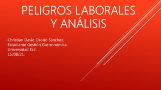 PELIGROS LABORALES
Y ANÁLISIS
Christian David Osorio Sánchez.
Estudiante Gestión Gastronómica.
Universidad Ecci.
15/08/21.
 