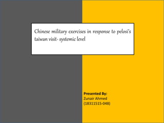 Chinese military exercises in response to pelosi’s
taiwan visit- systemic level
Presented By:
Zunair Ahmed
(18311515-048)
 