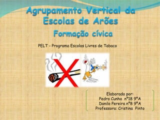 PELT - Programa Escolas Livres de Tabaco Elaborado por: Pedro Cunha  nº18 9ºA Danilo Pereira nº8 9ºA Professora: Cristina  Pinto 
