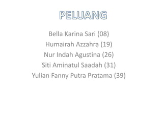 Bella Karina Sari (08)
Humairah Azzahra (19)
Nur Indah Agustina (26)
Siti Aminatul Saadah (31)
Yulian Fanny Putra Pratama (39)
 