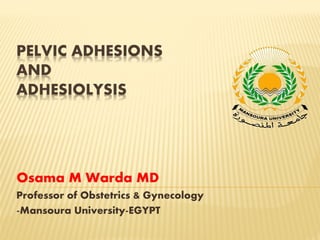 PELVIC ADHESIONS
AND
ADHESIOLYSIS
Osama M Warda MD
Professor of Obstetrics & Gynecology
-Mansoura University-EGYPT
 