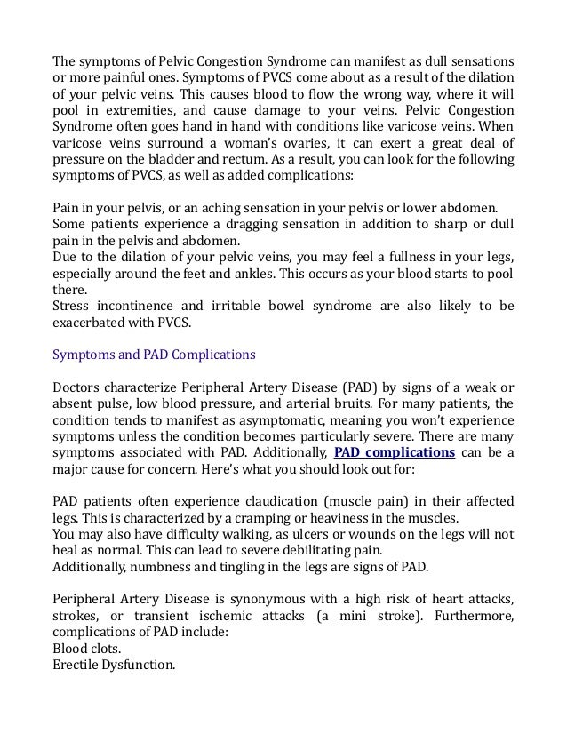 Complications and Symptoms of PAD and Pelvic Congestion Syndrome