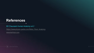 References
BD Chaurasia’s Human Anatomy vol 2
https://www.physio-pedia.com/Pelvic_Floor_Anatomy
www.kenhub.com
Pelvic Floor Muscles18
 