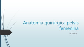 Anatomía quirúrgica pelvis
femenina
Dr. Salazar
 