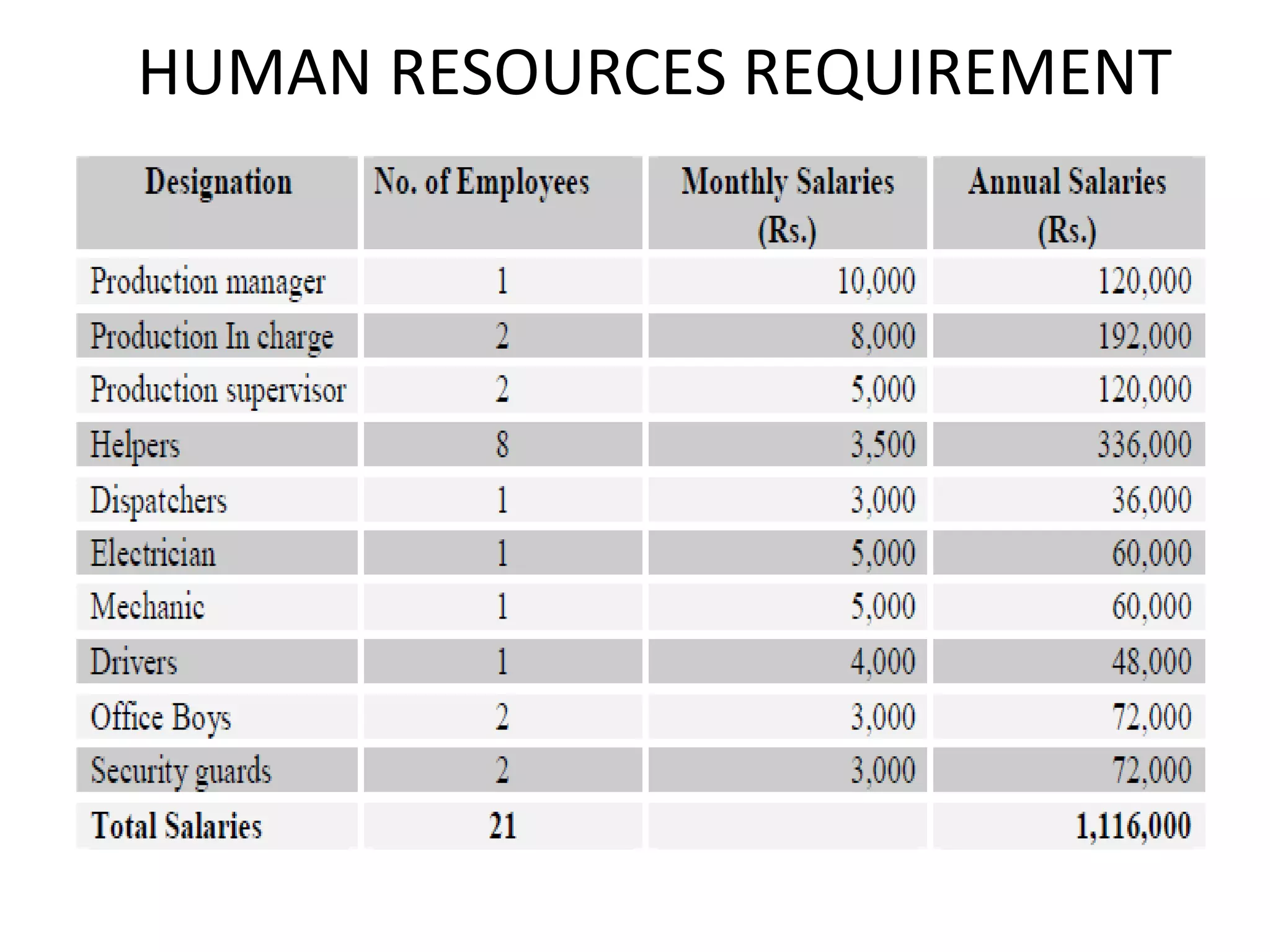 HUMAN RESOURCES REQUIREMENT
 