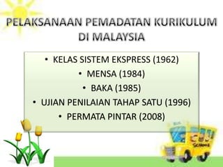 ? KELAS SISTEM EKSPRESS (1962)
          ? MENSA (1984)
            ? BAKA (1985)
? UJIAN PENILAIAN TAHAP SATU (1996)
      ? PERMATA PINTAR (2008)
 