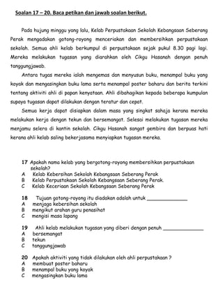 Soalan Pemahaman Bahasa Melayu Tahun 3