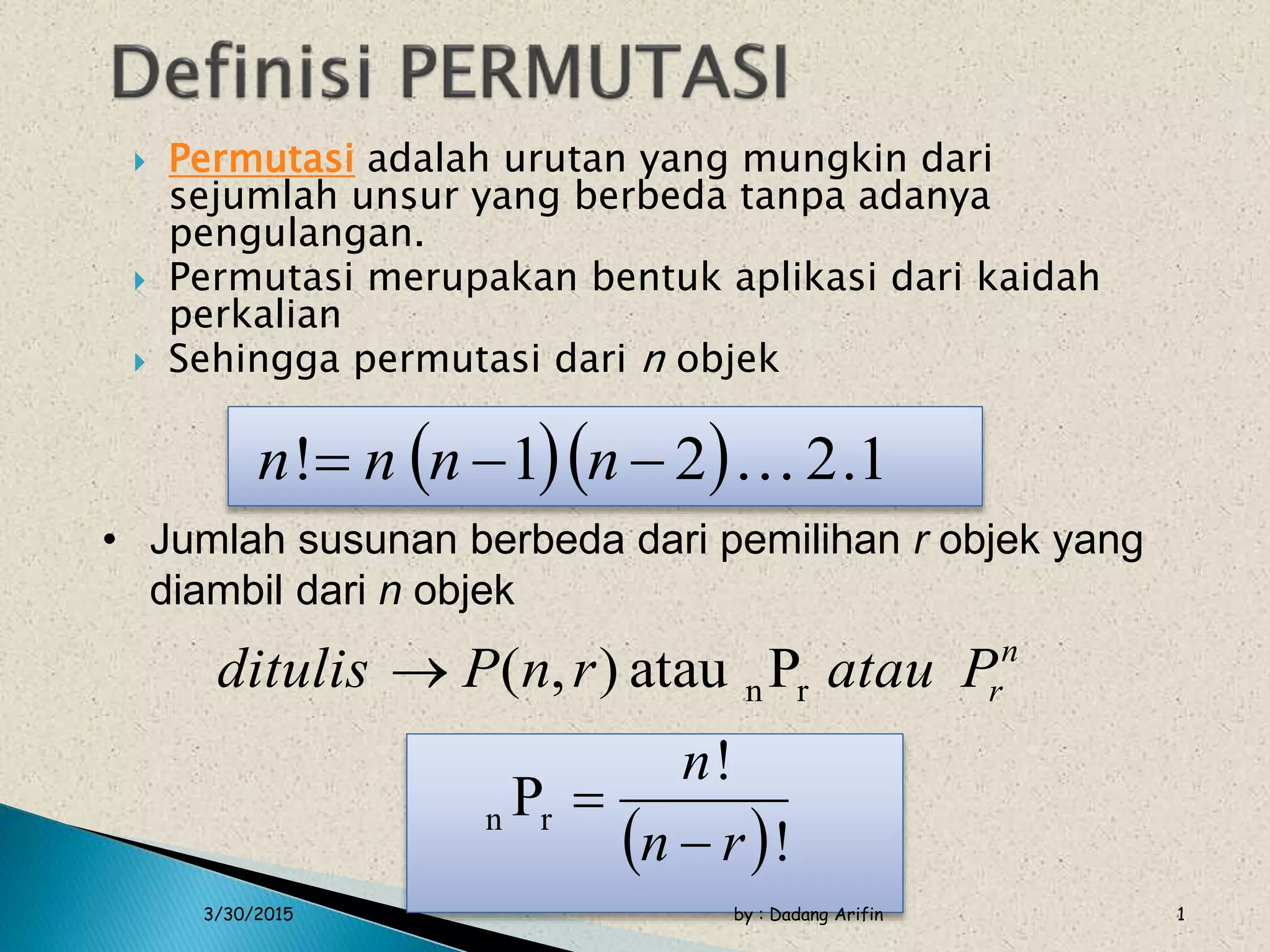 Pemantapan Matematika permutasi dan kombinasi | PPTX