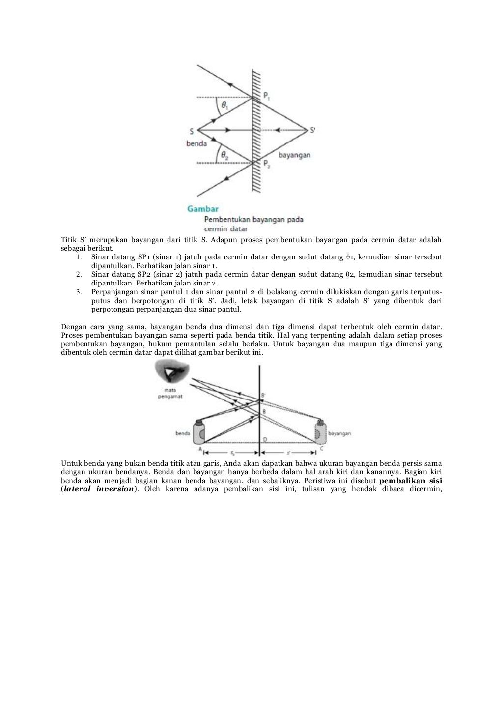 Pemantulan cahaya pada cermin datar