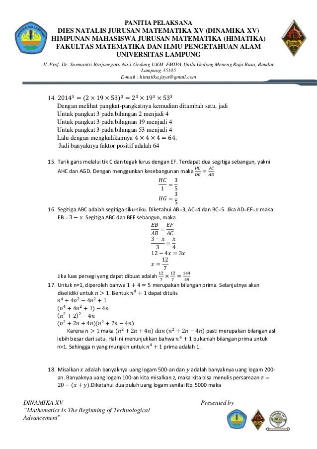 Pembahasan Soal Olimpiade Tungkat SMP Babak Penyisihan