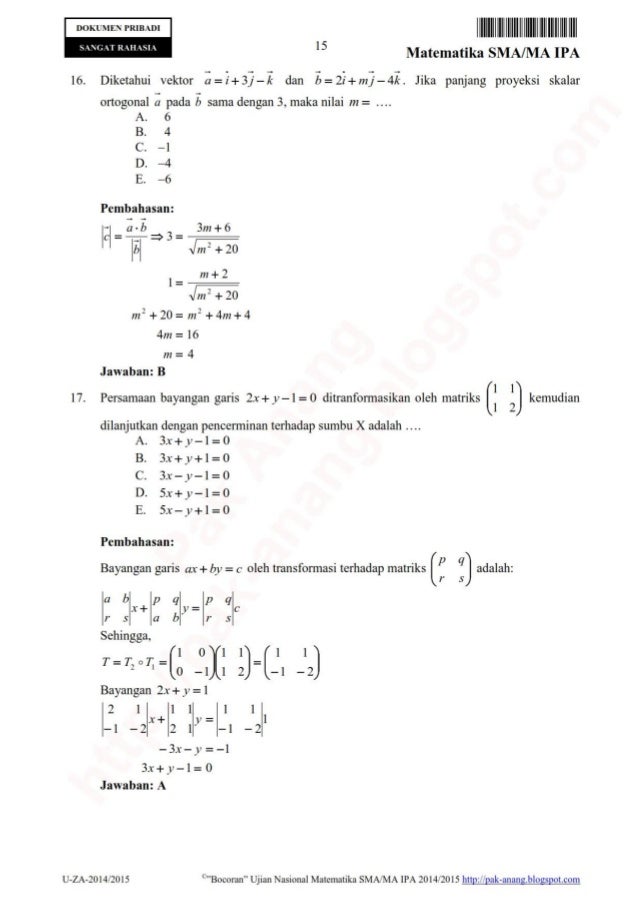 Pembahasan bocoran soal un matematika sma ipa 2015 by pak