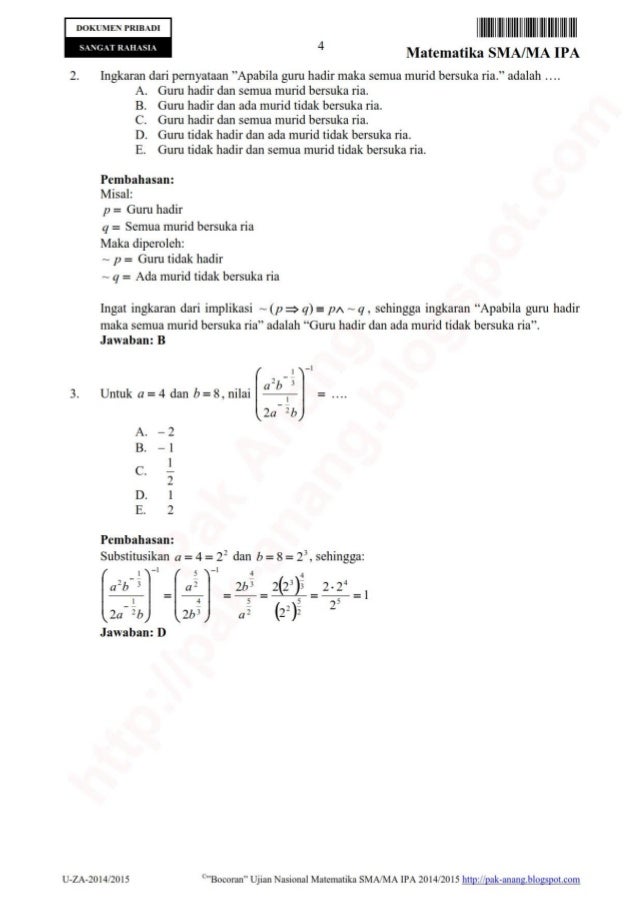 Pembahasan Bocoran Soal Un Matematika Sma Ipa 2015 By Pak Anang Blogs