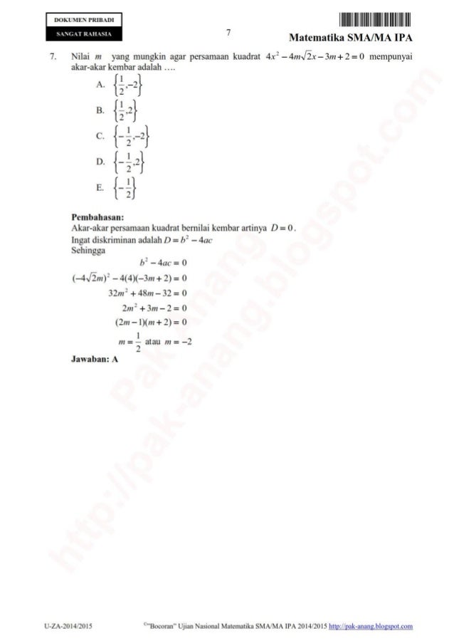 Contoh Latihan Soal Soal Un Matematika Tentang Persamaan