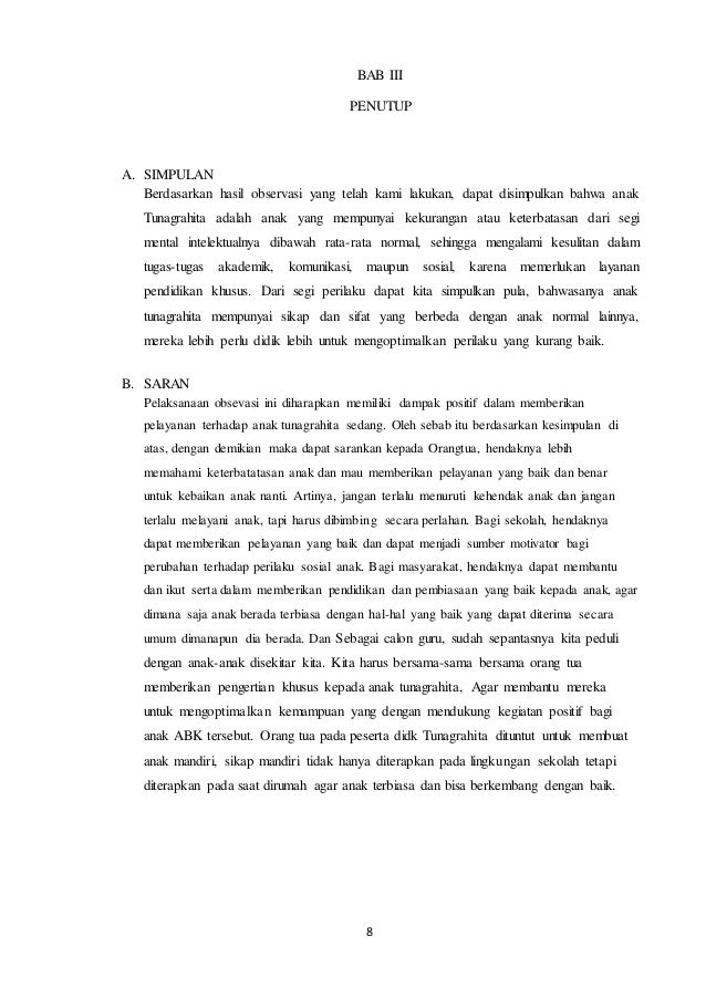 Contoh Laporan Observasi Sekolah Luar Biasa Kronis A