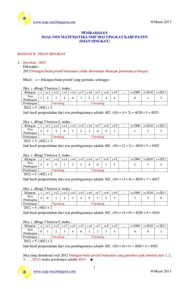 Soal Osn Matematika Smp Dan Pembahasannya - Contoh File Guru