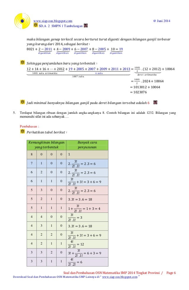 Pembahasan osn matematika smp 2014 tingkat provinsi Pembahasan osn matematika smp 2014 tingkat provinsi