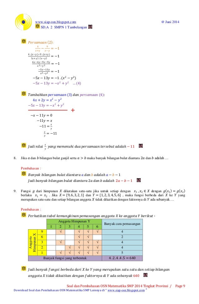 Pembahasan osn matematika smp 2014 tingkat provinsi ...