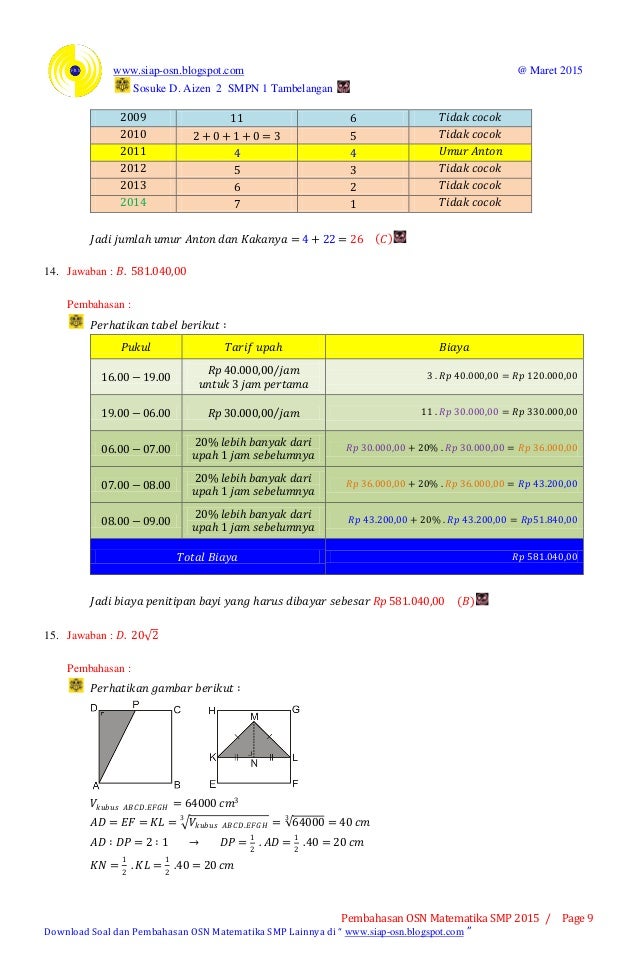 Pembahasan osn matematika smp 2015 tingkat kabupaten