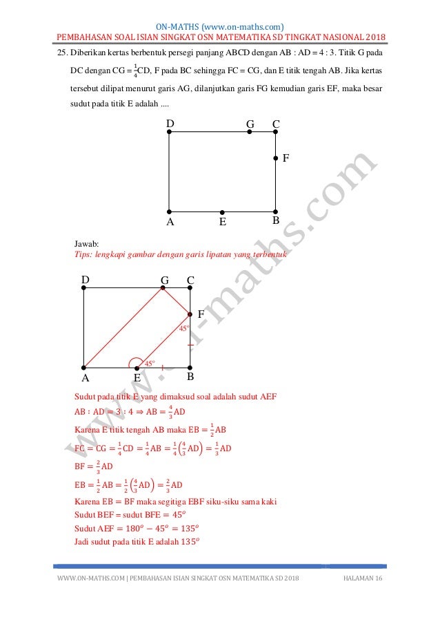 Pembahasan Soal Isian Singkat Osn Matematika Sd Tingkat Nasional 2018