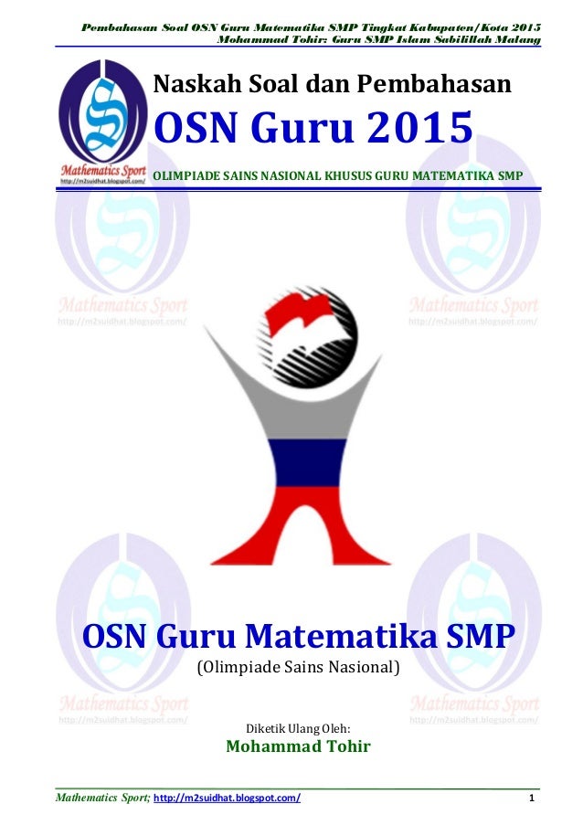 Pembahasan Soal Osn Guru Matematika Smp 2015 Www Olimattohir Blogspot