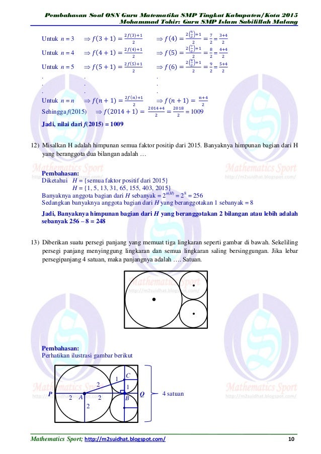 Pembahasan Soal Osn Guru Matematika Smp 2015 Www Olimattohir Blogspot