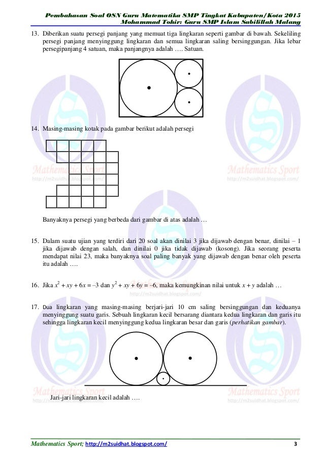 Pembahasan Soal Osn Guru Matematika Smp 2015 Www Olimattohir Blogspot