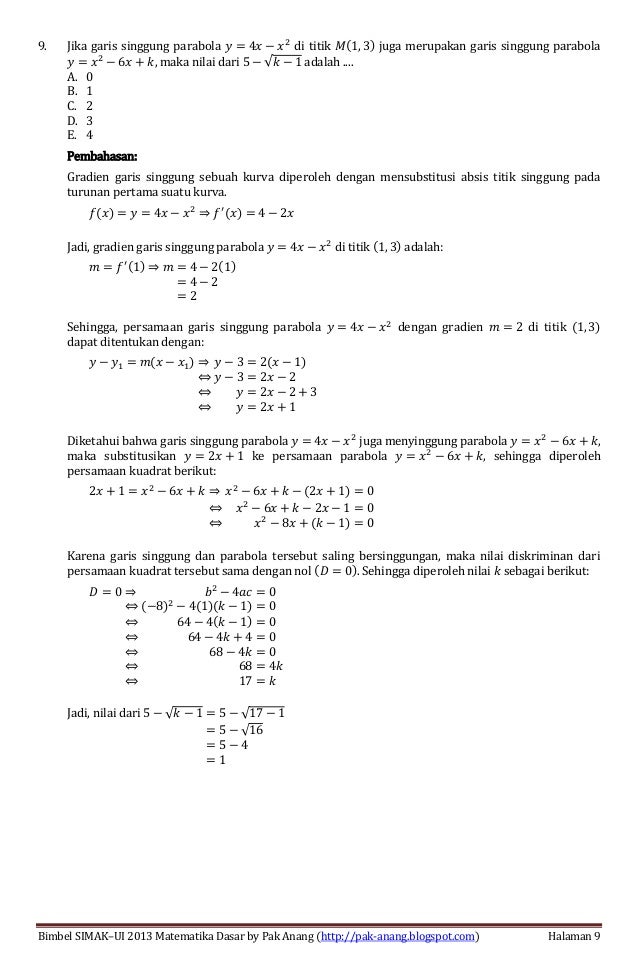 Pembahasan Soal Simak Ui 2012 Matematika Dasar Kode 221