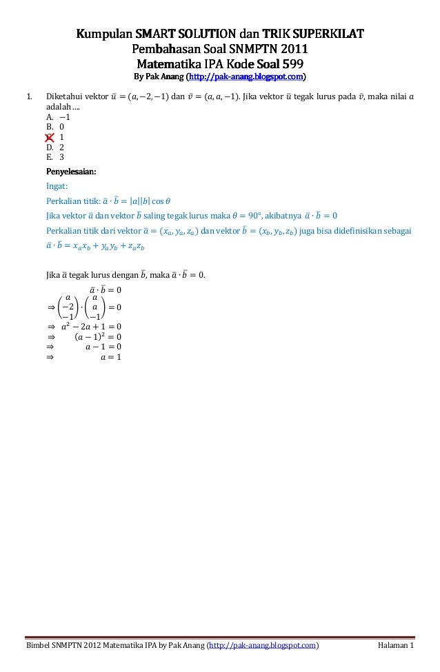 Pembahasan Soal Snmptn 2011 Matematika Ipa Kode 599