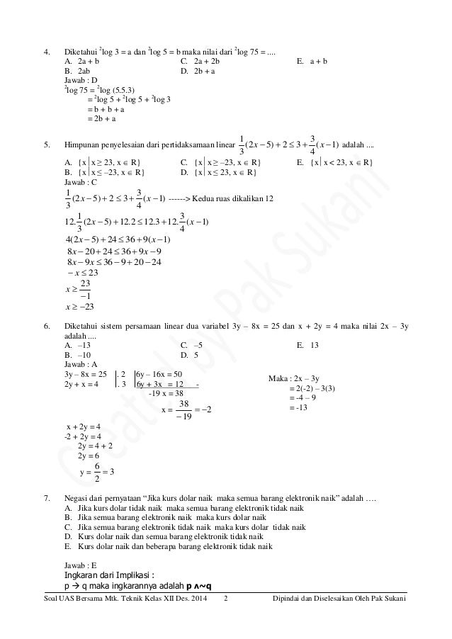 Contoh Soal Un Matematika Kls 12 Persamaan Kuadrat K13