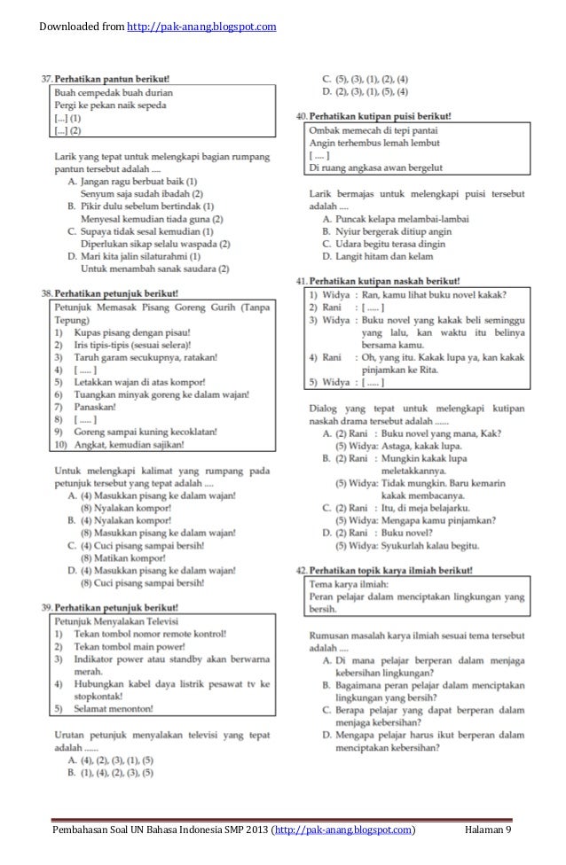 Pembahasan soal un bahasa indonesia smp 2013