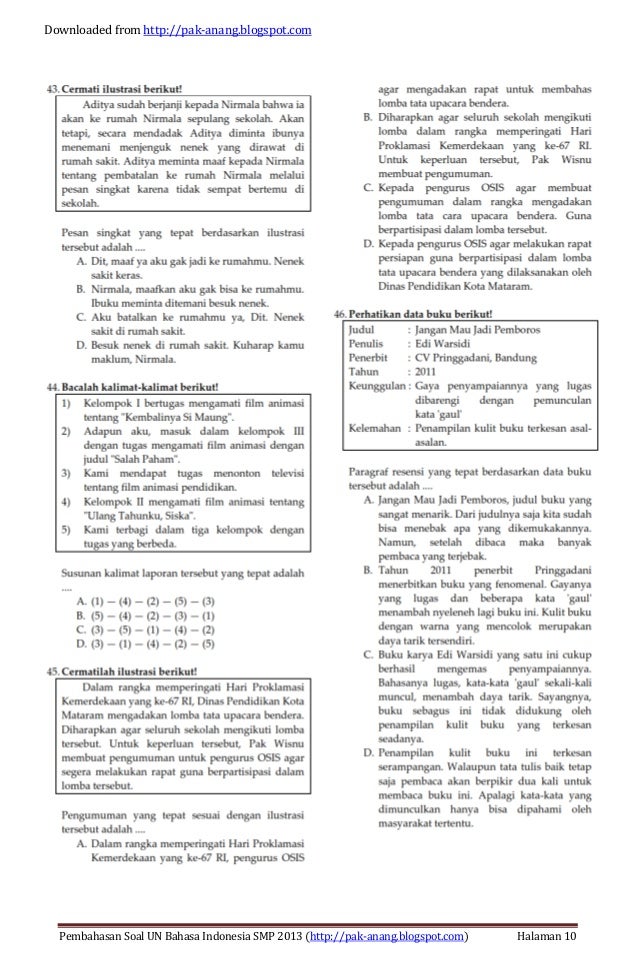 Pembahasan soal un bahasa indonesia smp 2013