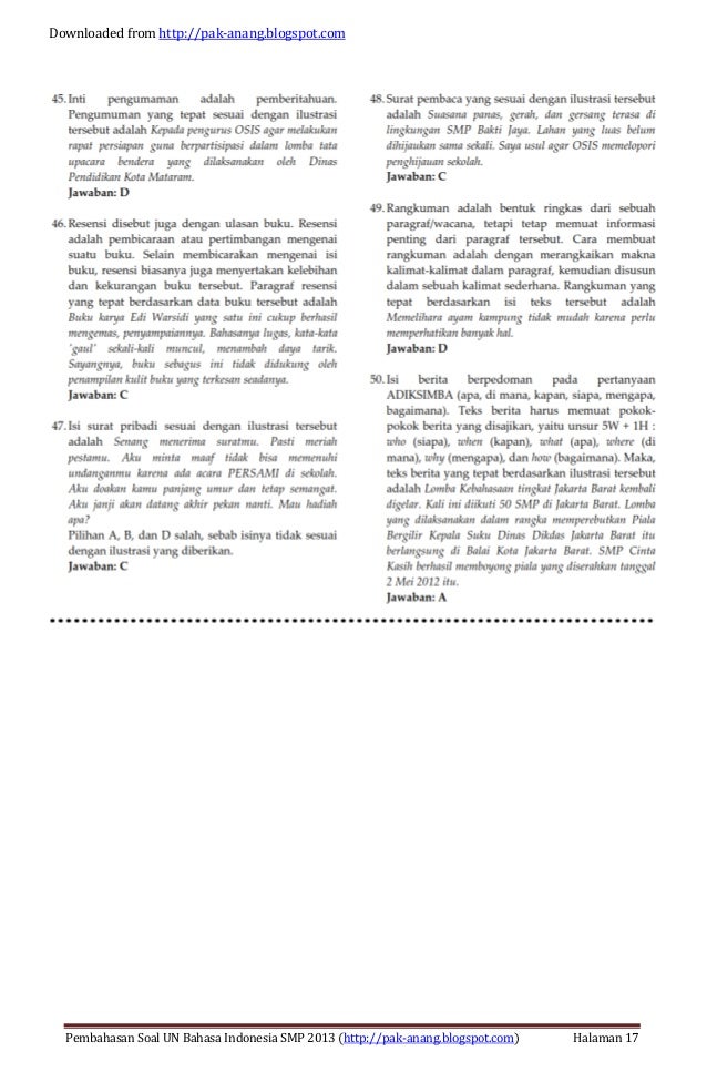 Pembahasan soal un bahasa indonesia smp 2013