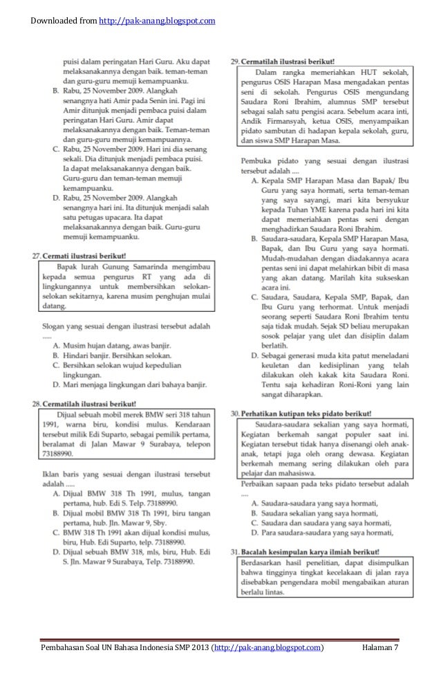 Pembahasan soal un bahasa indonesia smp 2013